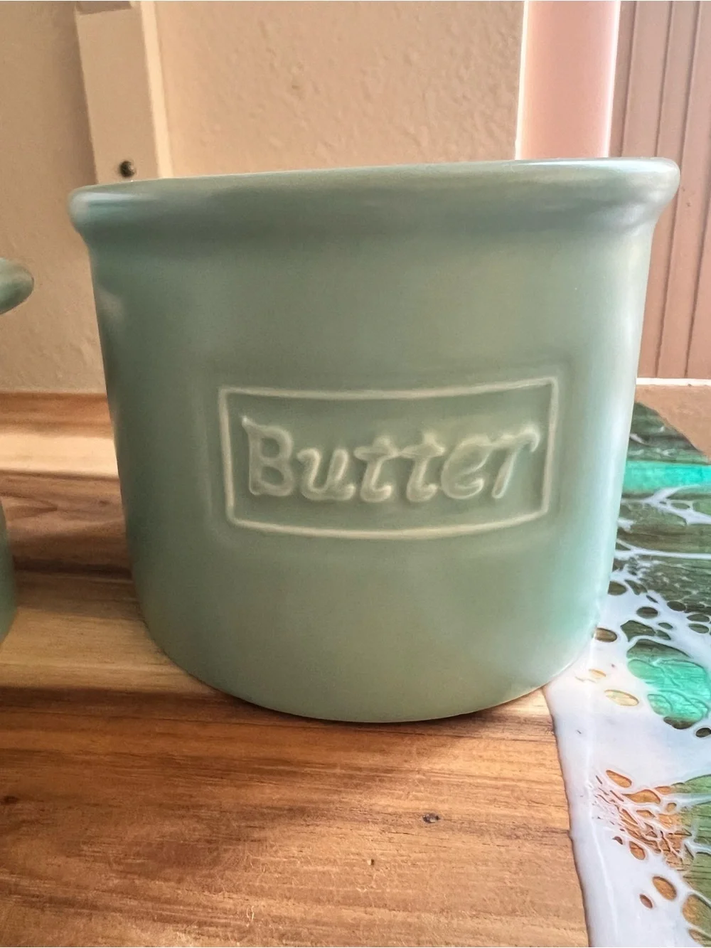 Ceramic Butter Crock - Seafoam Green